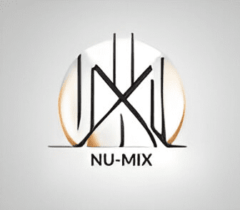 NU-MIX logo with abstract design elements.