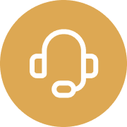 White headset icon on a golden circular background. White headset icon on a golden circular background.