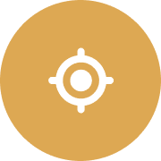 A white target icon on a yellow circular background. A white target icon on a yellow circular background.