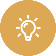 A white light bulb icon on a mustard yellow circular background. A white light bulb icon on a mustard yellow circular background.