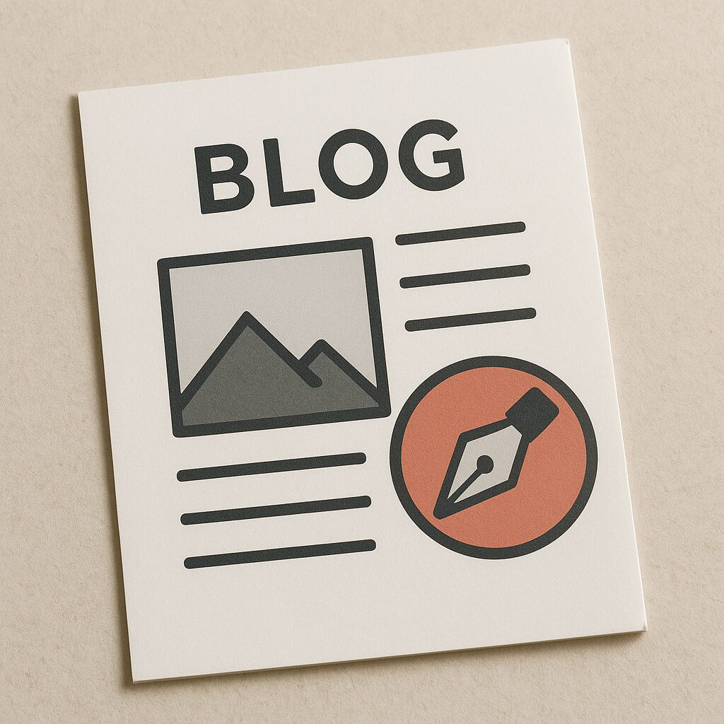 Blog illustration with image and pen icons.