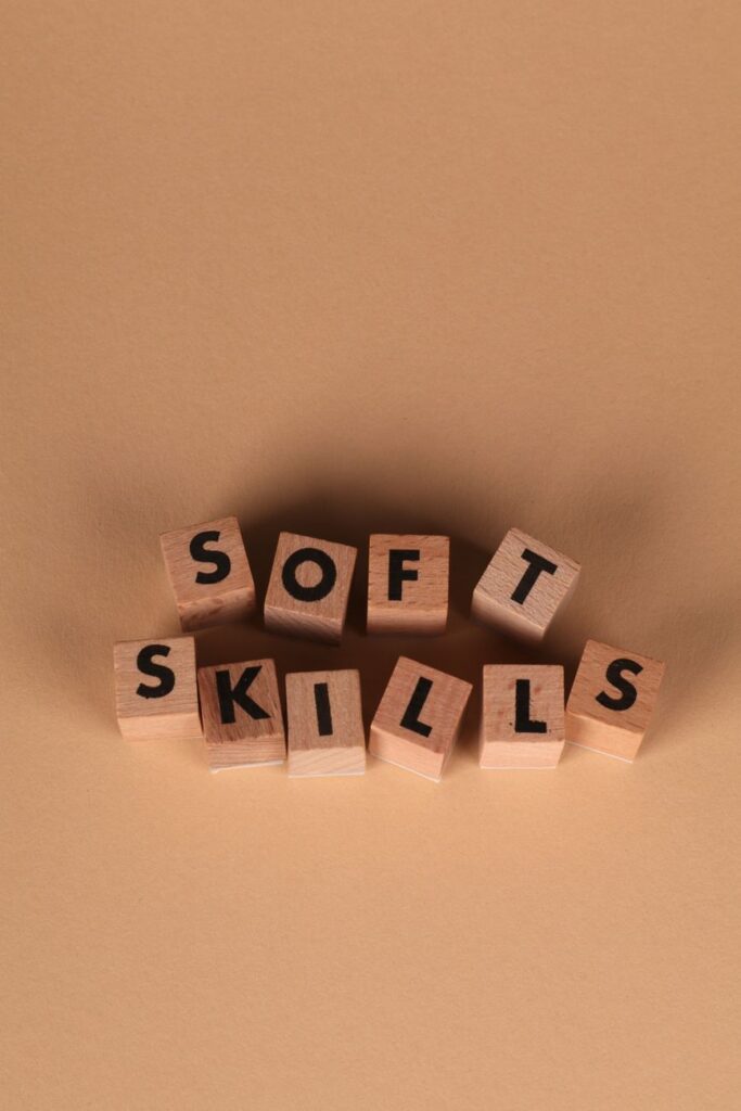 Wooden blocks spelling soft skills