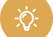 A white light bulb icon on a mustard yellow circular background.