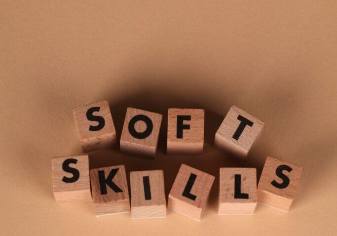 Wooden blocks spelling soft skills